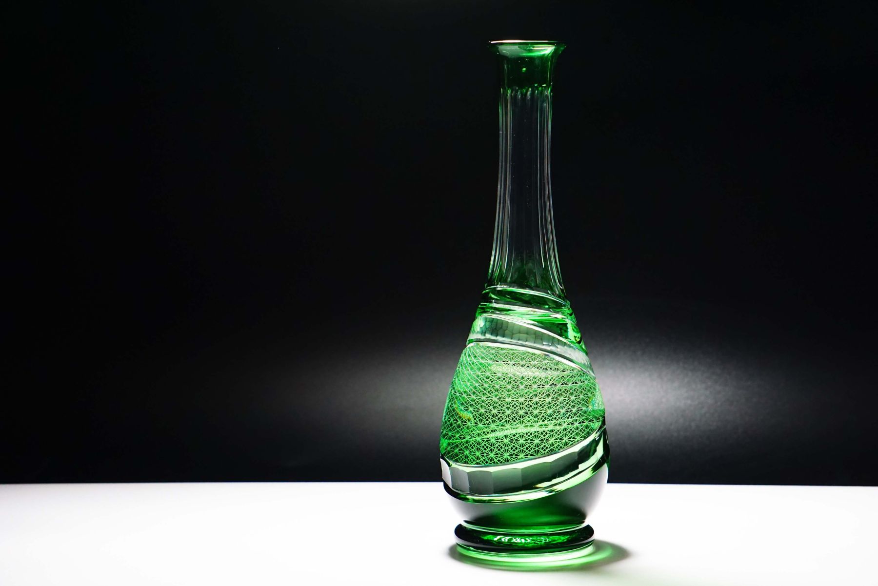 草葉文花器 まあるい花器ミニ 麻の葉模様-asa no ha moyo- | 東京ガラス工房